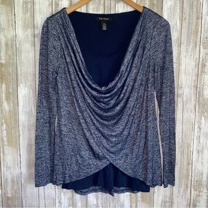 White House Black Market Navy Blue Drape Neck Blouse